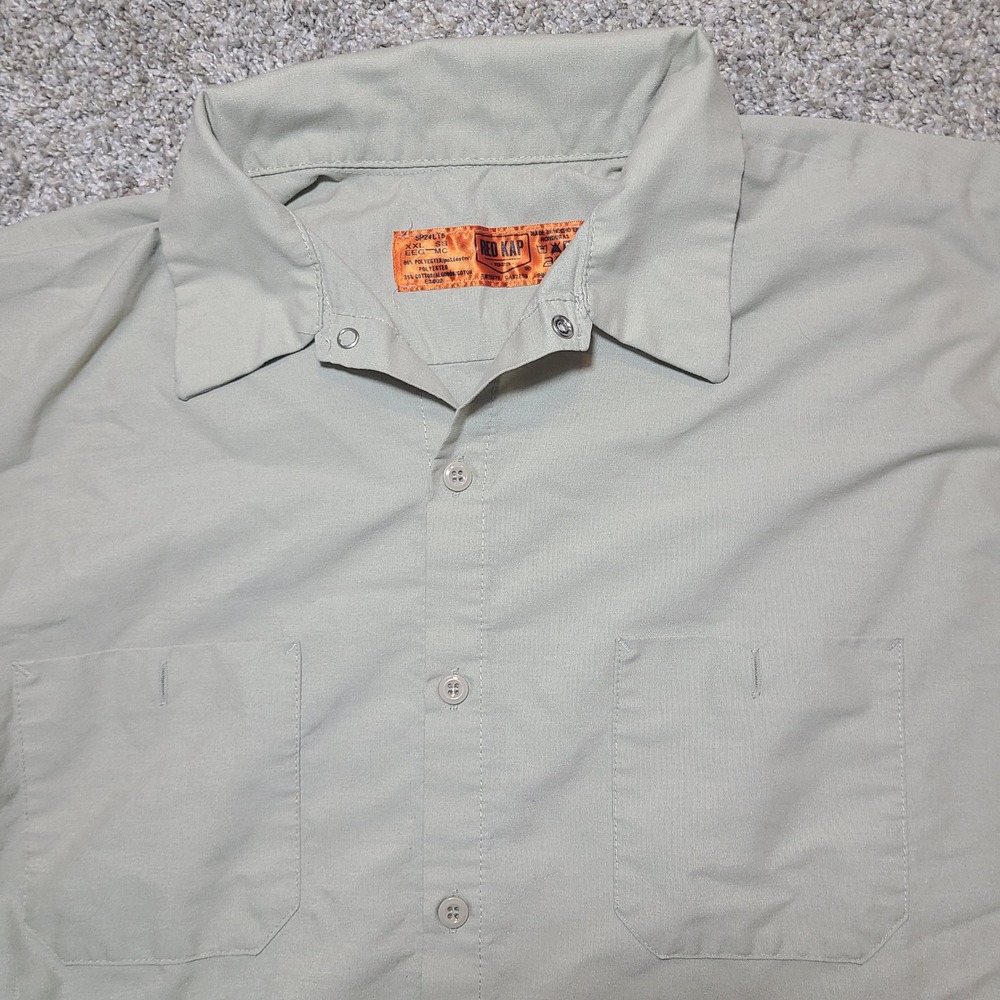 Red Kap Work Shirt Men's 2XL Tan Khaki Industrial SS Button Up Snap Neck GUC